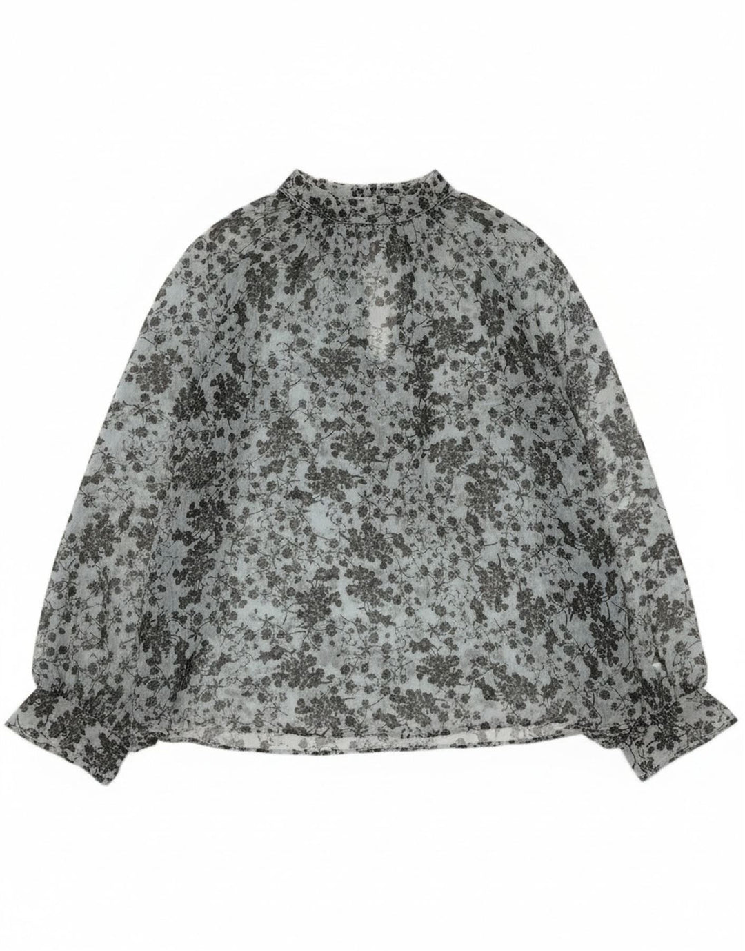 Zara Dame Gennemsigtig Langærmet Bluse Top UK 14 Medium Blue Floral