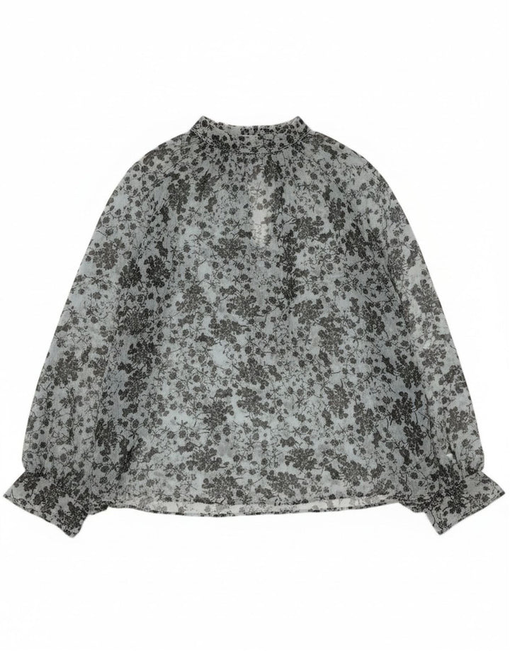 Zara Dame Gennemsigtig Langærmet Bluse Top UK 14 Medium Blue Floral