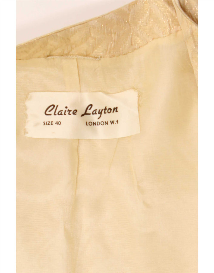Vintage dame 3/4 ærmet åben overfrakke EU 40 Medium Beige Geometrisk