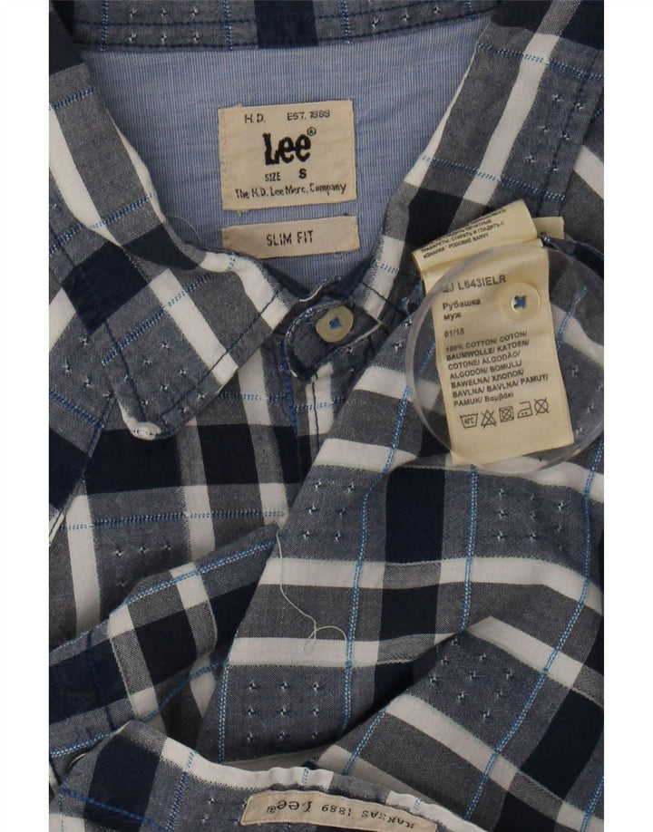 LEE Mens Slim Fit Shirt Small Navy Blue Check Cotton