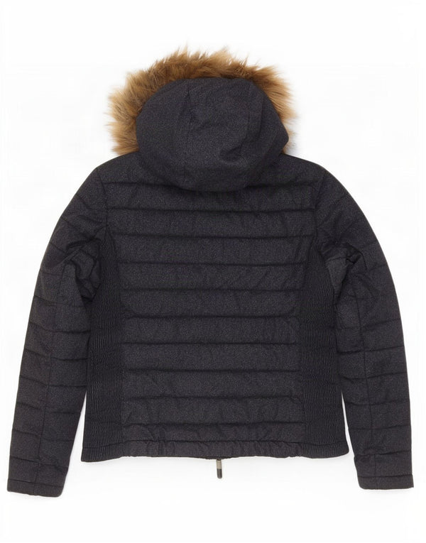 Superdry Polstret hættejakke til kvinder UK 18 XL Navyblå Flecked Nylon