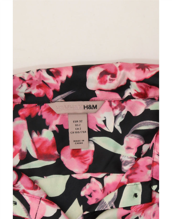 H&M Womens Long Sleeve Shirt Blouse EU 32 2XS Black Floral Polyester Vintage H&M and Second-Hand H&M from Messina Hembry 