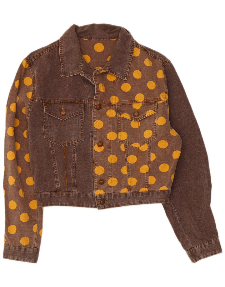 Fiorucci Womens Crop denimjakke UK 14 Medium Brown Polka Dot