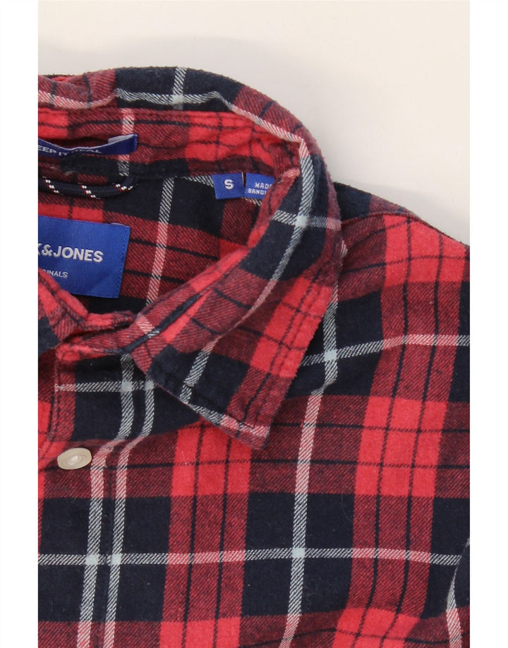 JACK & JONES Mens Flannel Shirt Small Red Check Cotton Vintage Jack & Jones and Second-Hand Jack & Jones from Messina Hembry 
