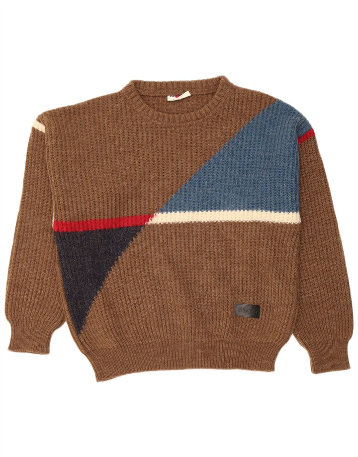 Setball Herre Crew Neck Jumper Sweater IT 50 Medium Brown Colourblock