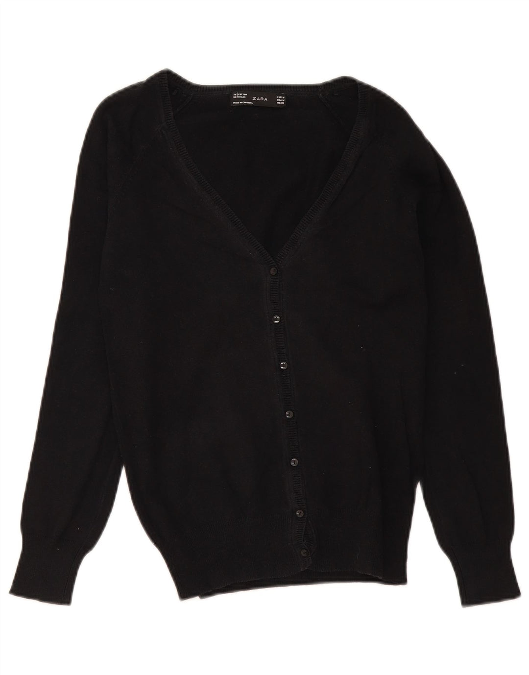 Marks & Spencer Dame Cardigan Sweater UK 12 Medium Sort Bomuld