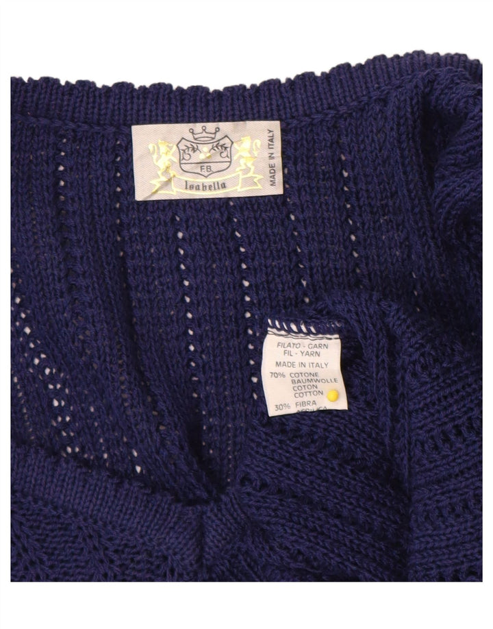 Vintage Womens Crop V-hals sweater UK 14 Medium Navy Blue