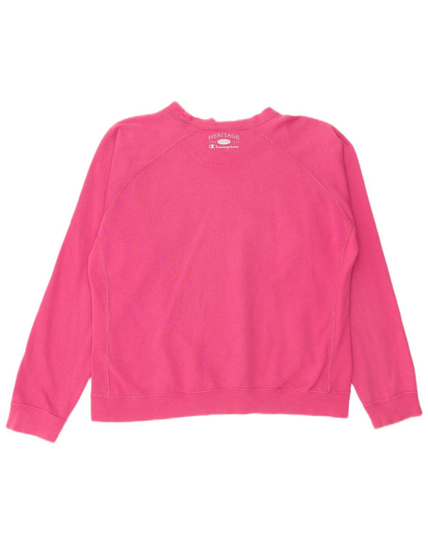 CHAMPION Dame Grafisk Sweatshirt Jumper UK 16 Large Pink Bomuld
