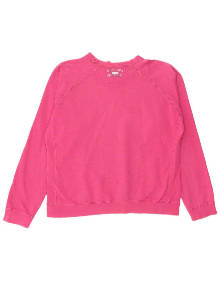 CHAMPION Dame Grafisk Sweatshirt Jumper UK 16 Large Pink Bomuld