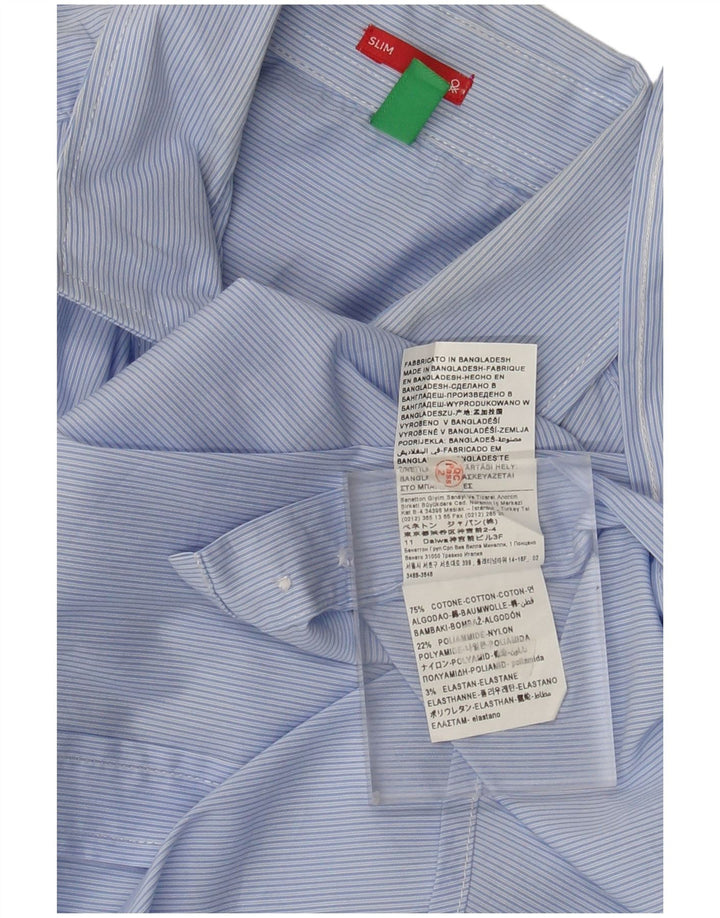 Benetton Herre Slim Shirt Lille Blå Nålestribet Bomuld