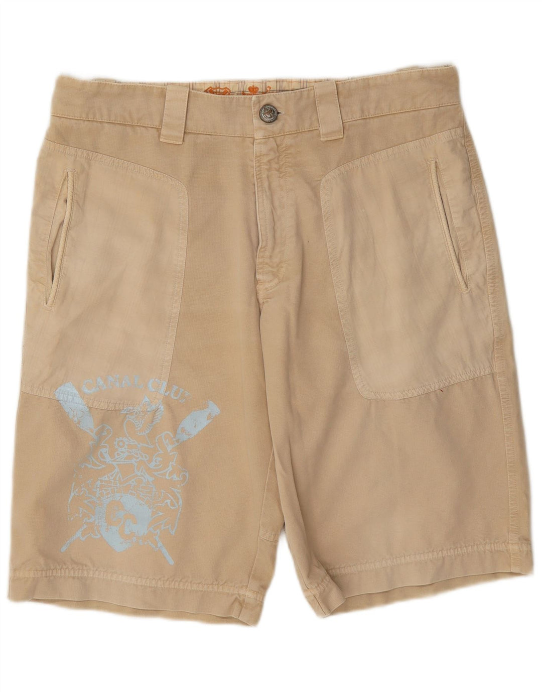 Vintage Herre grafiske Chino Shorts W36 Large Beige