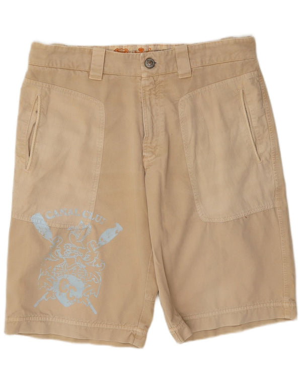 Vintage Herre grafiske Chino Shorts W36 Large Beige