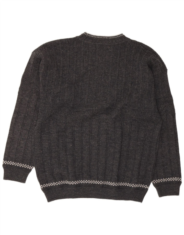 Xavier Herre grafisk rund hals sweater stor grå uld