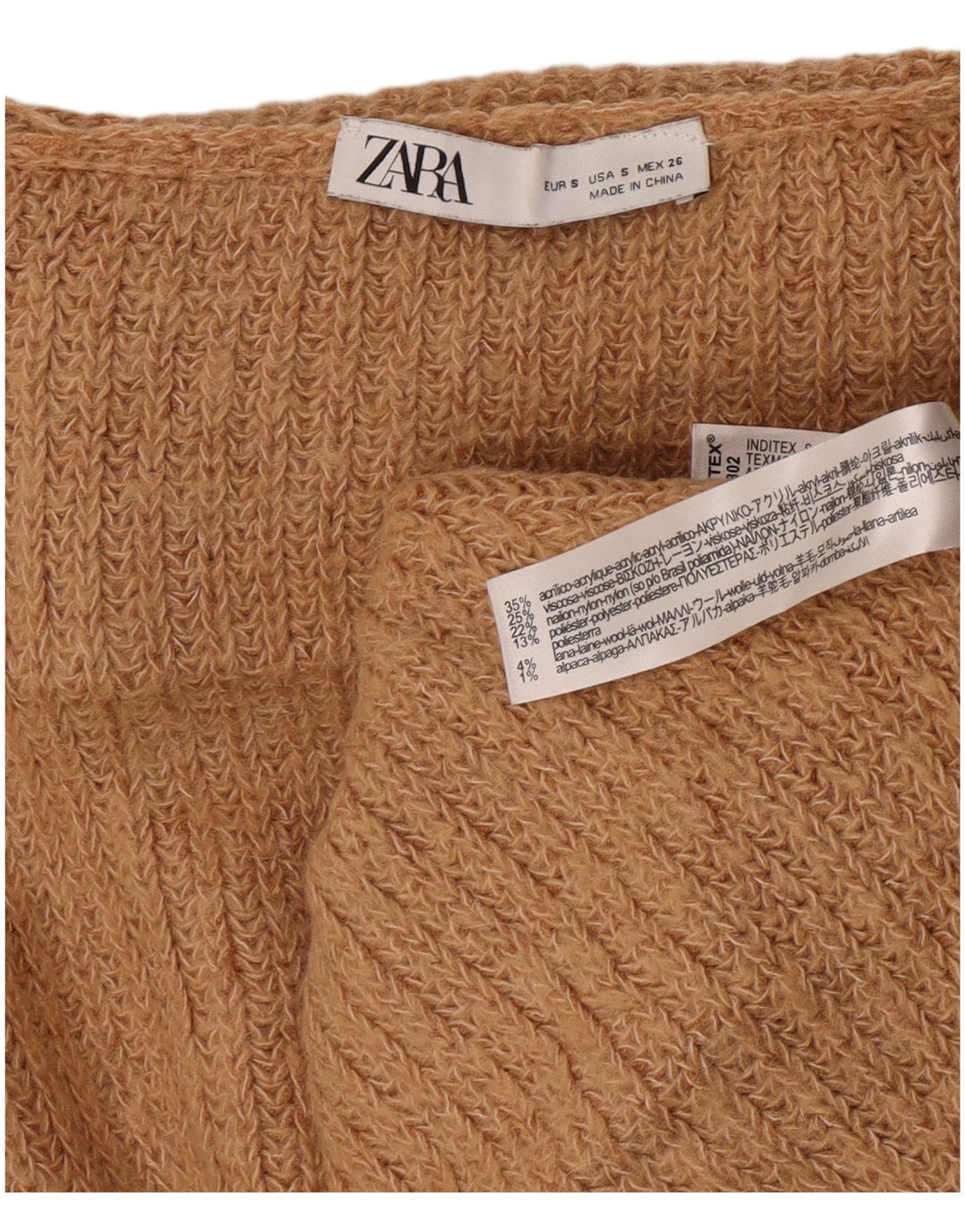 Zara Dame Oversized Roll Neck Jumper Sweater UK 10 Small Beige Acryl