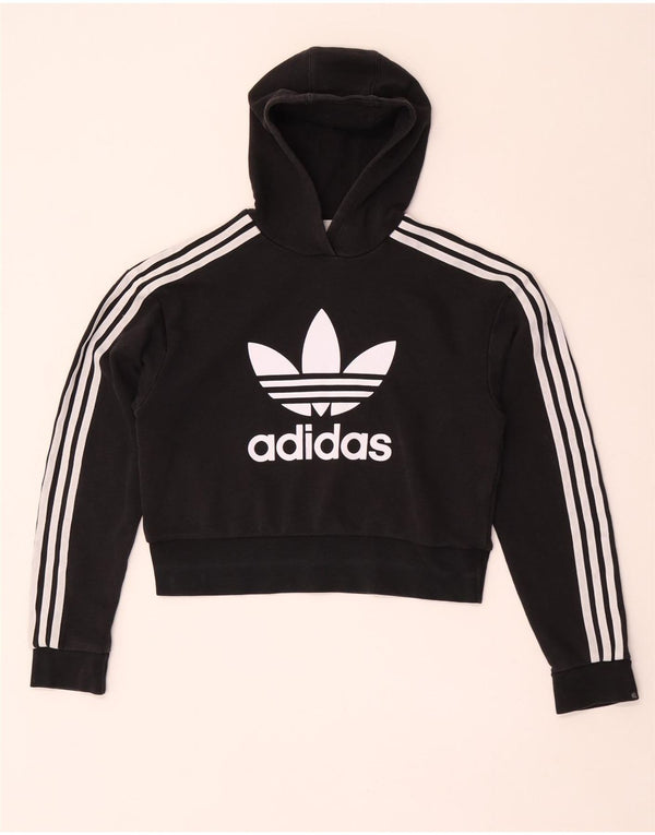 Adidas Girls Graphic Crop Hoodie Jumper 13-14 år Sort Bomuld