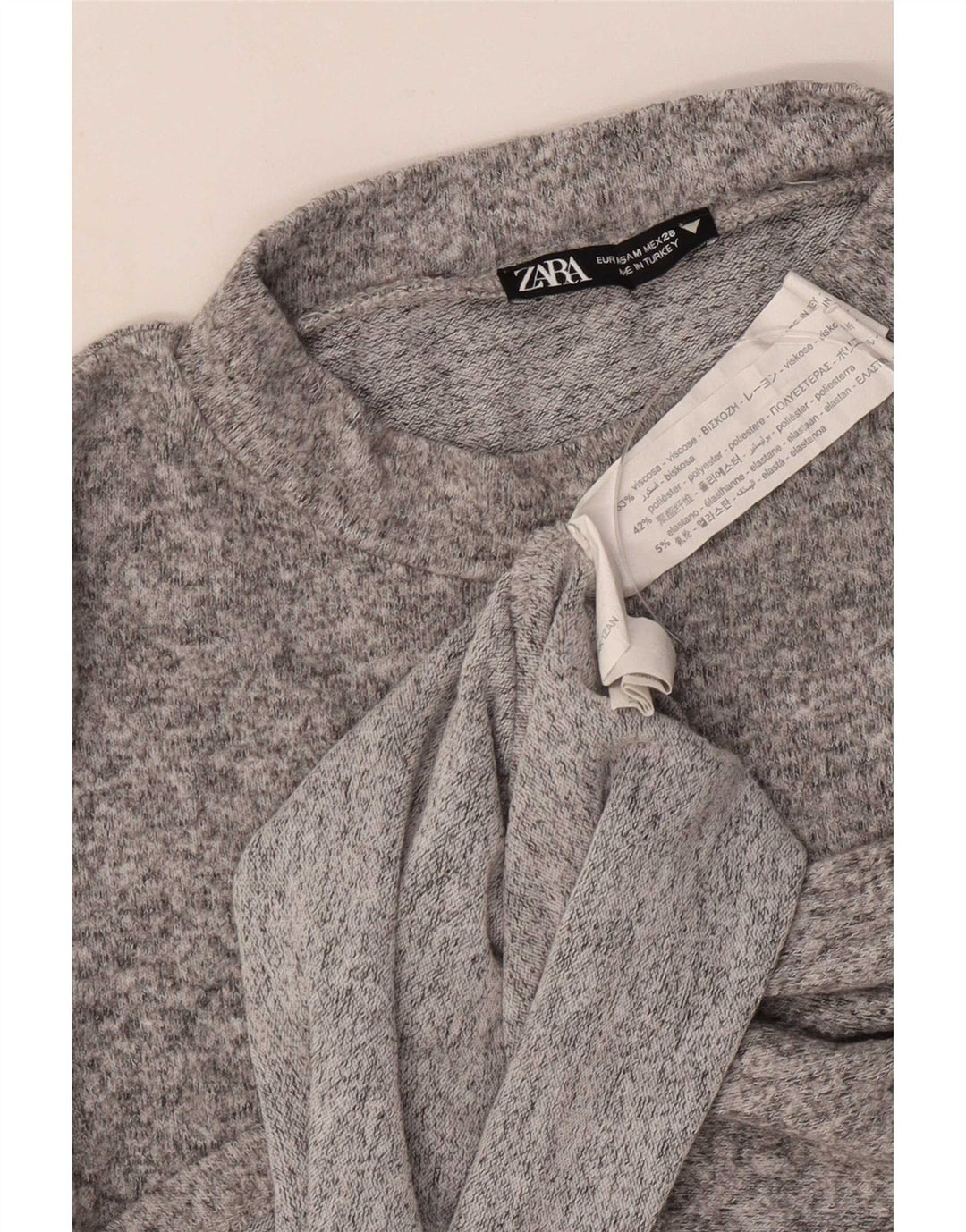 Zara Dame Langærmet Bluse Top UK 12 Medium Grey Flecked Viscose