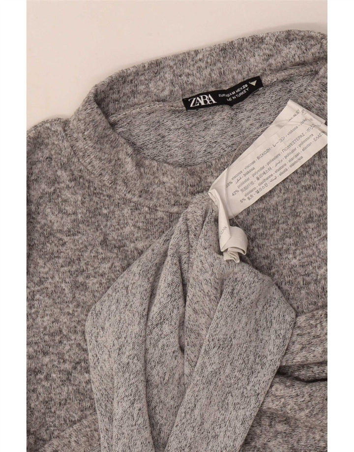 Zara Dame Langærmet Bluse Top UK 12 Medium Grey Flecked Viscose