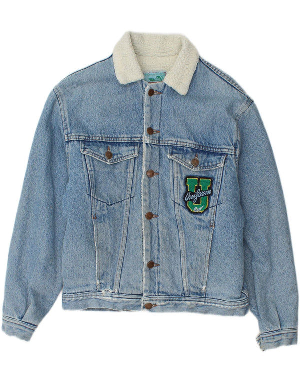 Uniform Herre Graphic Denim Sherpa Jacket UK 36 Small Blue