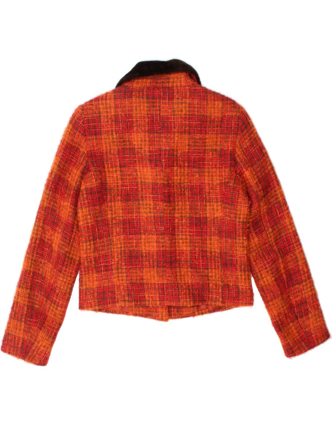 OLSEN Womens Crop 3 Button Blazer Jacket UK 8 Small Red Check Virgin Wool Vintage Olsen and Second-Hand Olsen from Messina Hembry 