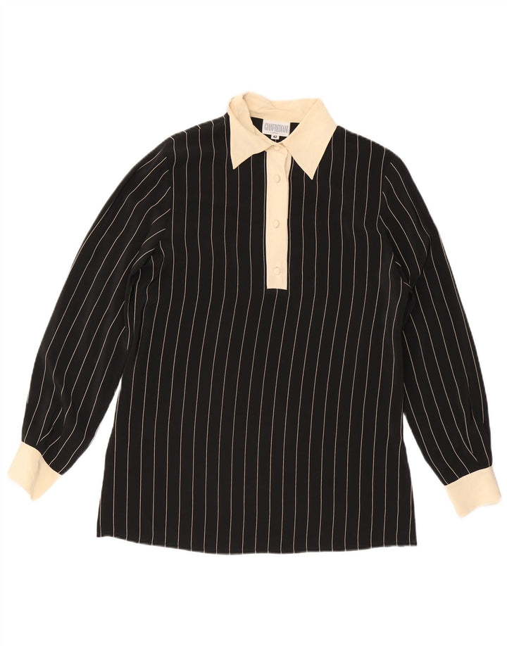 Gianfrediani Dame Pullover Bluse IT 42 Medium Black Nålestribet Silke