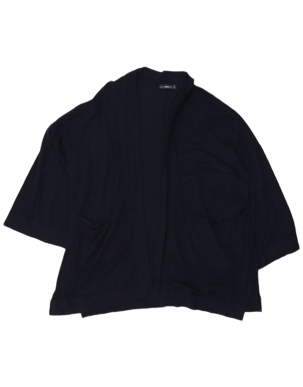 Zara Womens Oversized 3/4 Sleeve Cardigan Sweater UK 16 Large Navy Blue