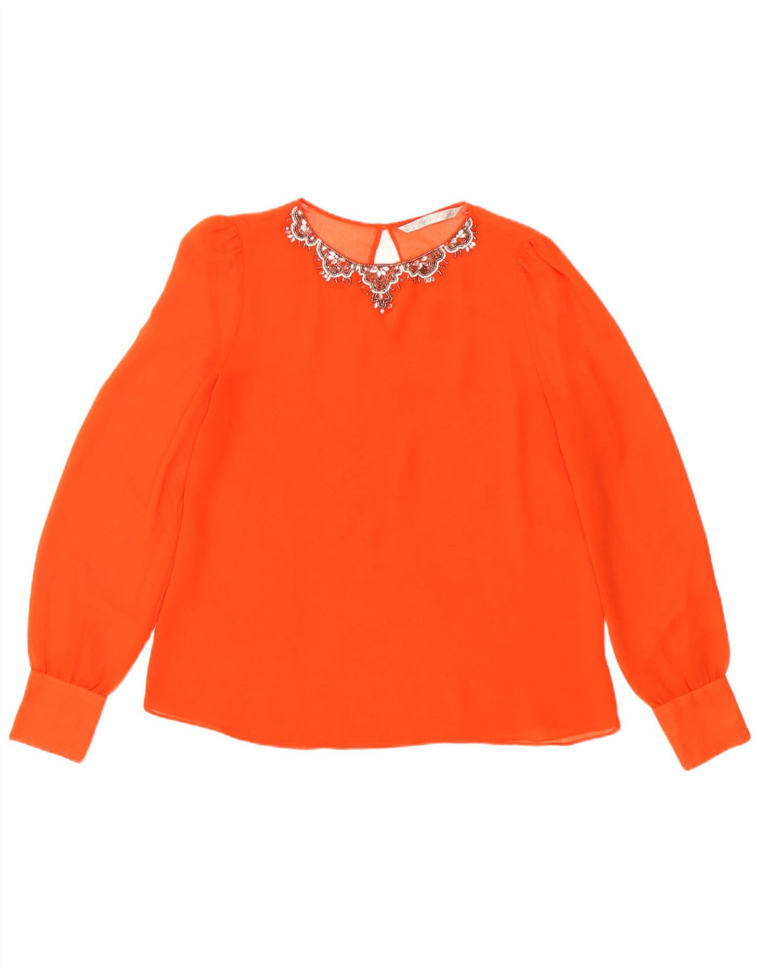 Zara Dame Langærmet Se Through Bluse Top UK 16 Large Orange