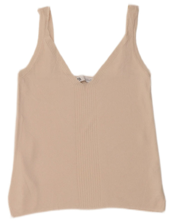 Zara Womens Crop Cami Top UK 14 Large Beige Viscose