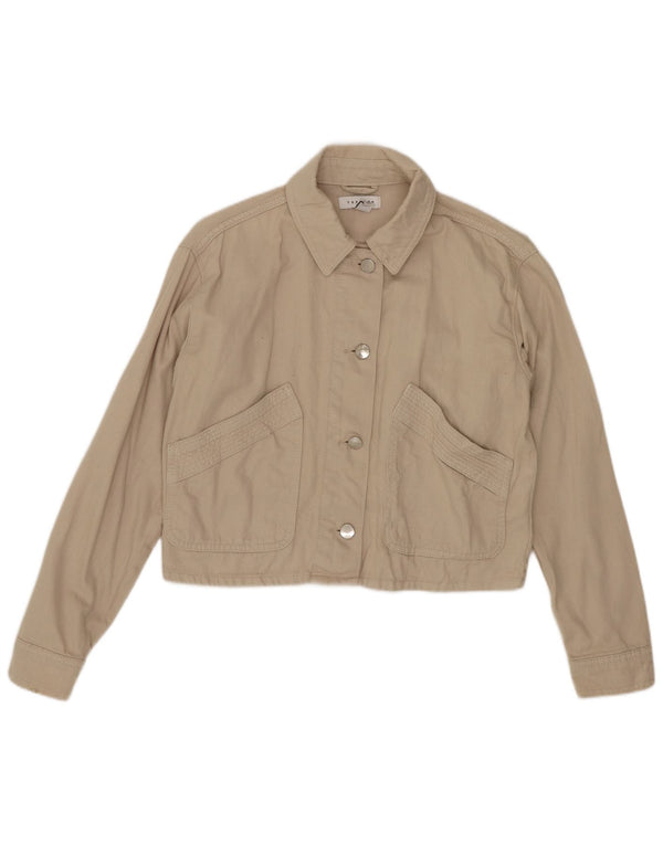 Topshop Womens Petite Crop Oversized bomberjakke UK 6 XS Beige Bomuld