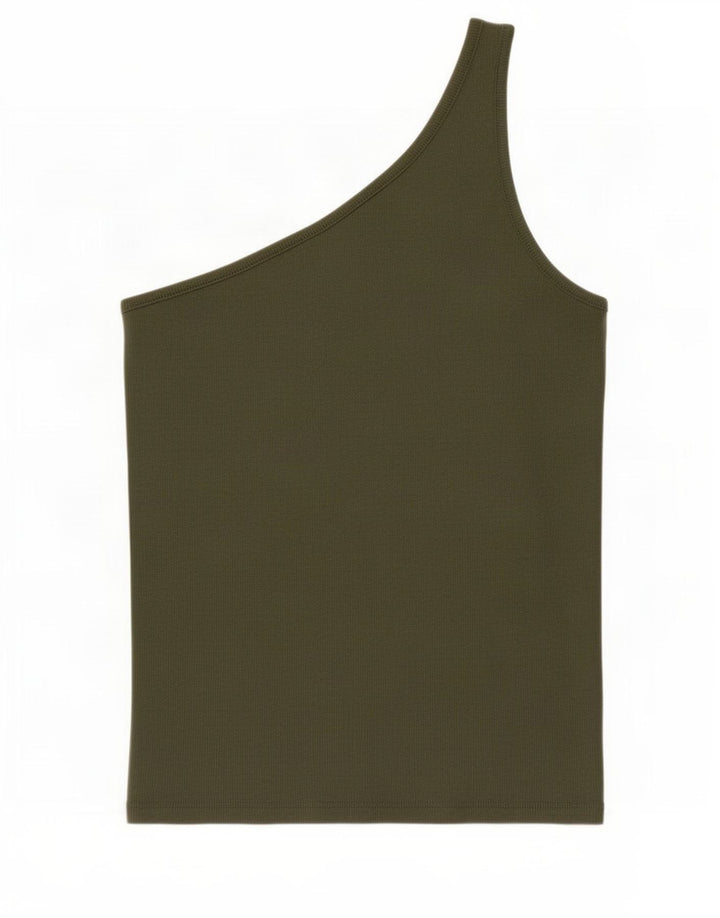 Marks & Spencer Dame One Shoulder Top UK 12 Medium Khaki Cotton