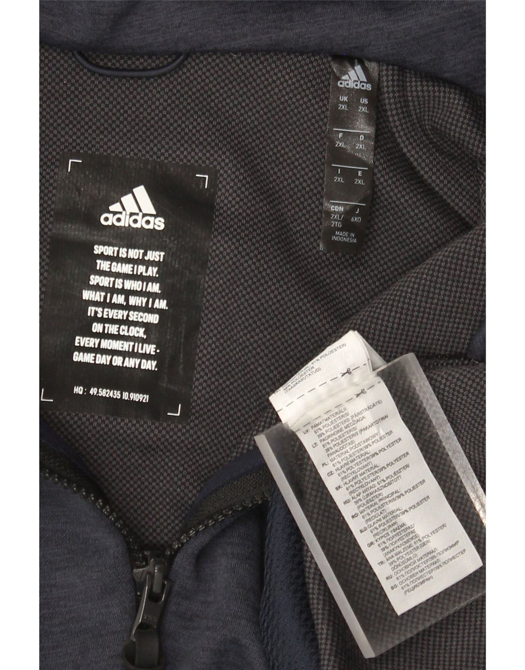 Adidas hættetrøje med lynlås til mænd 2XL marineblå polyester