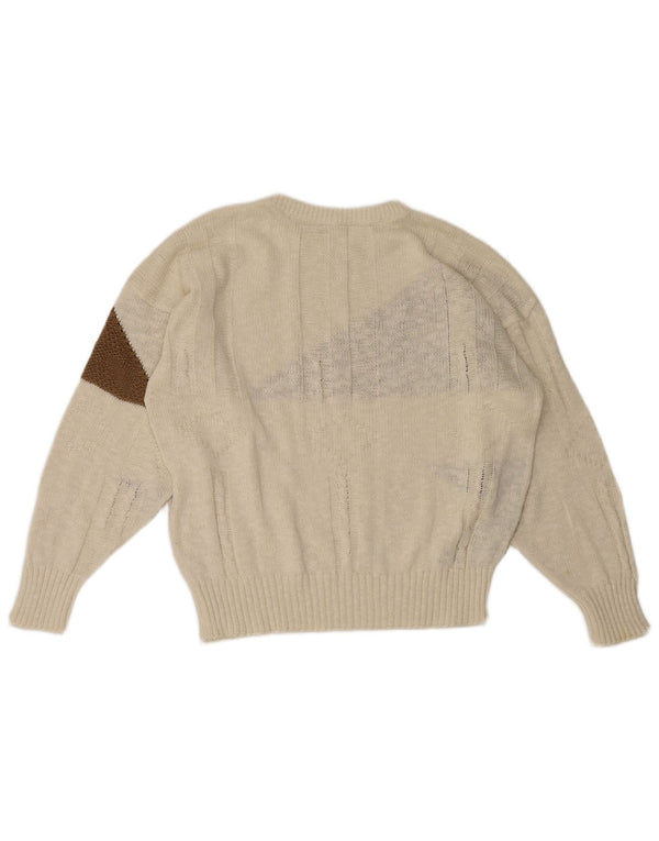 Vintage piger sweater med rund hals 13-14 år hvid geometrisk bomuld