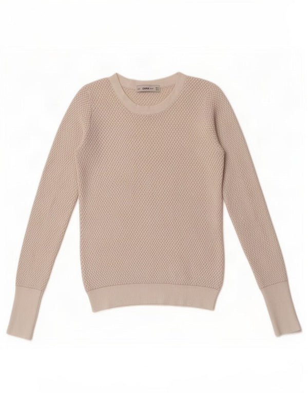 Zara Womens Crop Boat Neck Jumper Sweater UK 8 Small Off White