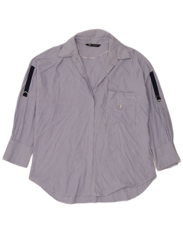 Zara Dame Oversized Shirt UK 16 Large Blue Pinstripe