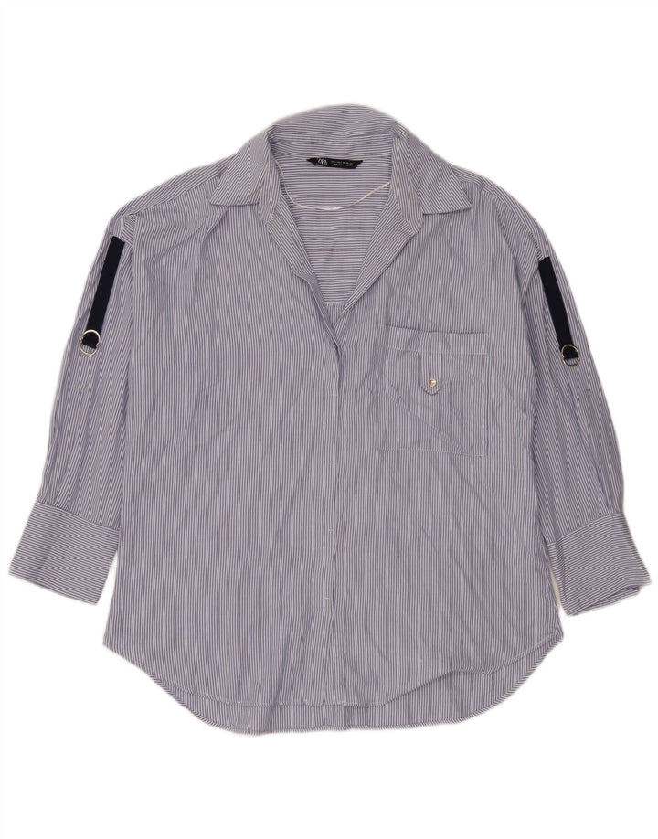 Zara Dame Oversized Shirt UK 16 Large Blue Pinstripe