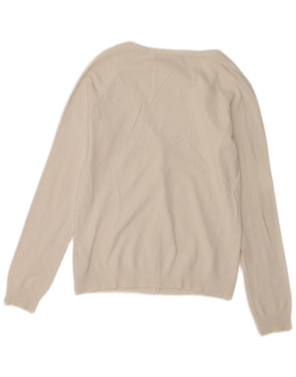 Zara Dame Cardigan Sweater UK 14 Stor Hvid Bomuld