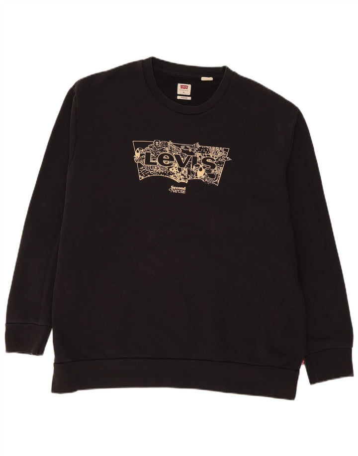 Levi's Herre Grafisk Standard Fit Sweatshirt Jumper XL Sort Bomuld