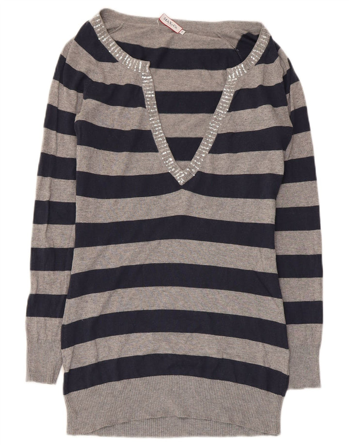 Max & Co. Dame V-hals sweater UK 10 Small Grå Stribet