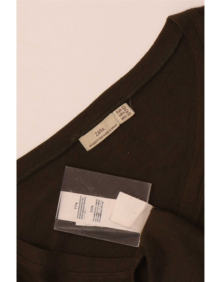 Zara Womens Crop Top 3/4 ærme UK 14 Large Khaki Viscose