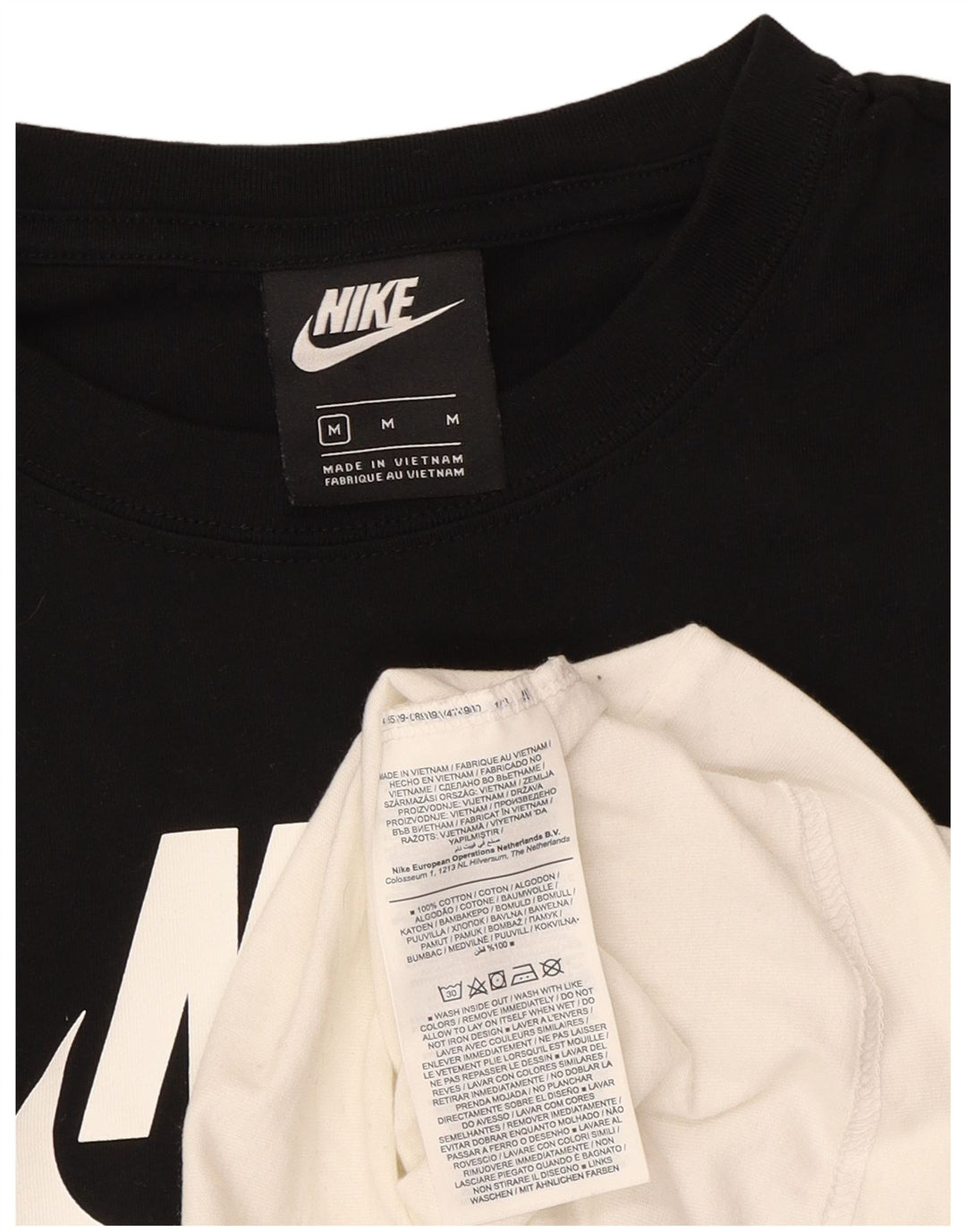 Nike Dame Grafisk Top Langærmet UK 12 Medium Sort Colourblock Bomuld