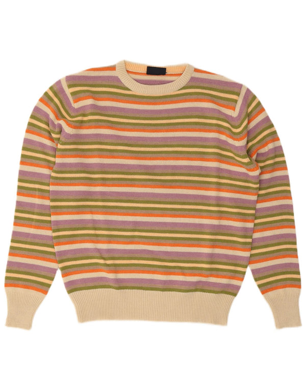 Vintage herre rund hals sweater stor flerfarvet stribet akryl
