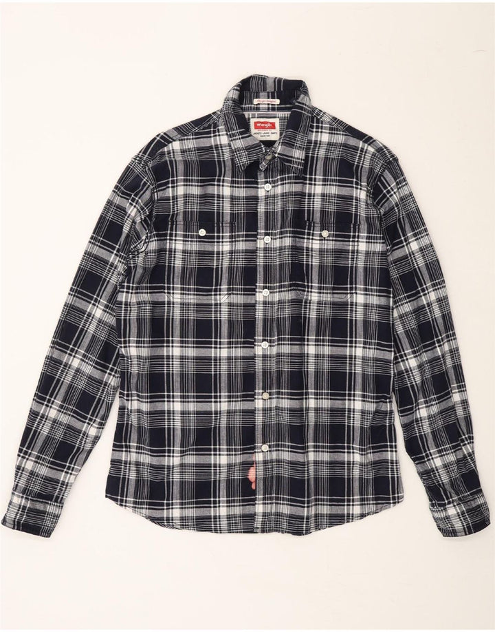 WRANGLER Mens Flannel Shirt Medium Navy Blue Check Cotton Vintage Wrangler and Second-Hand Wrangler from Messina Hembry 