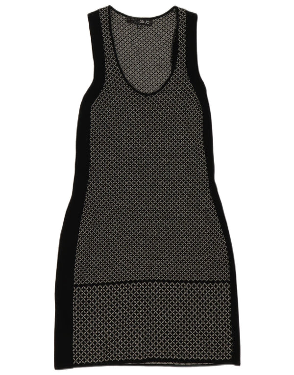 Liu Jo Dame Ærmeløs Bodycon Kjole IT 42 Medium Sort Geometrisk Viscose