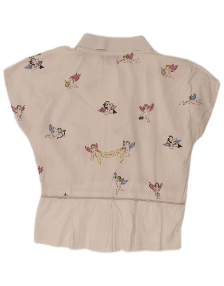 GYMNASIUM Dame Grafisk Bluse Top UK 14 Stor Off White Bomuld