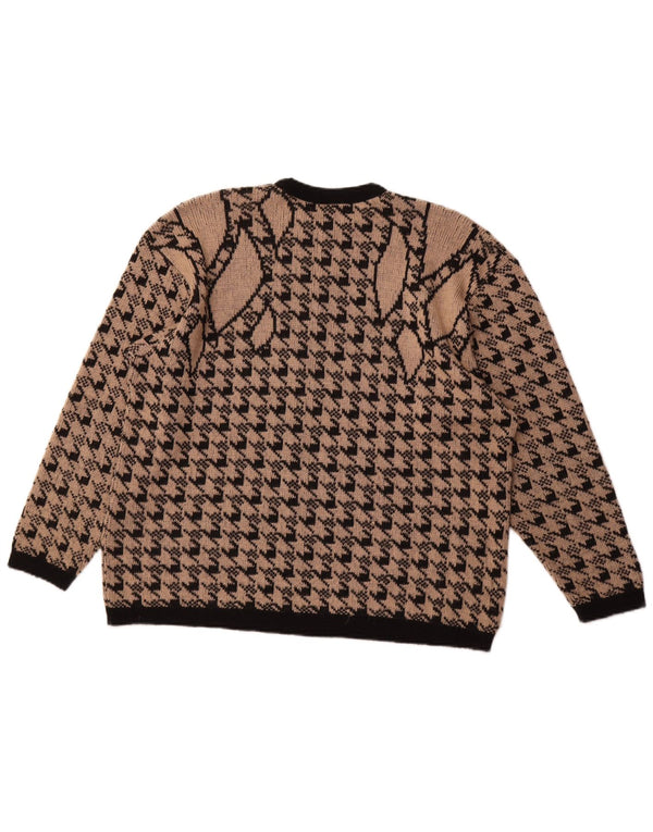 MERRY FINN Dame sweater med rund hals DK 18 XL Brun Houndstooth