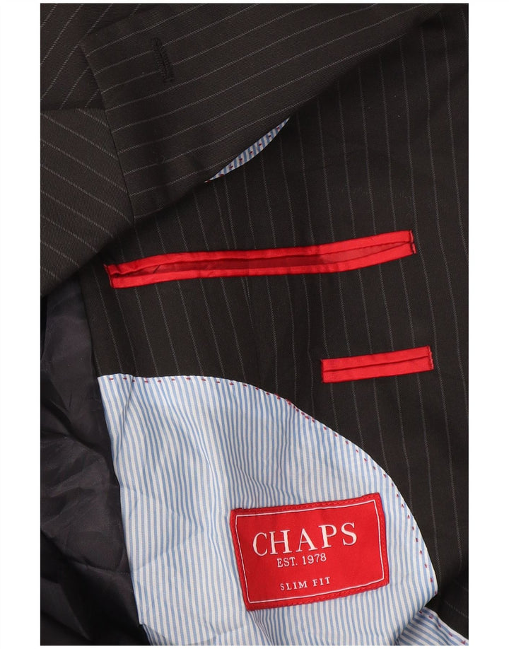 Chaps Herre 2 Button Slim Fit Blazer Jacket UK 40 Large Black Pinstripe