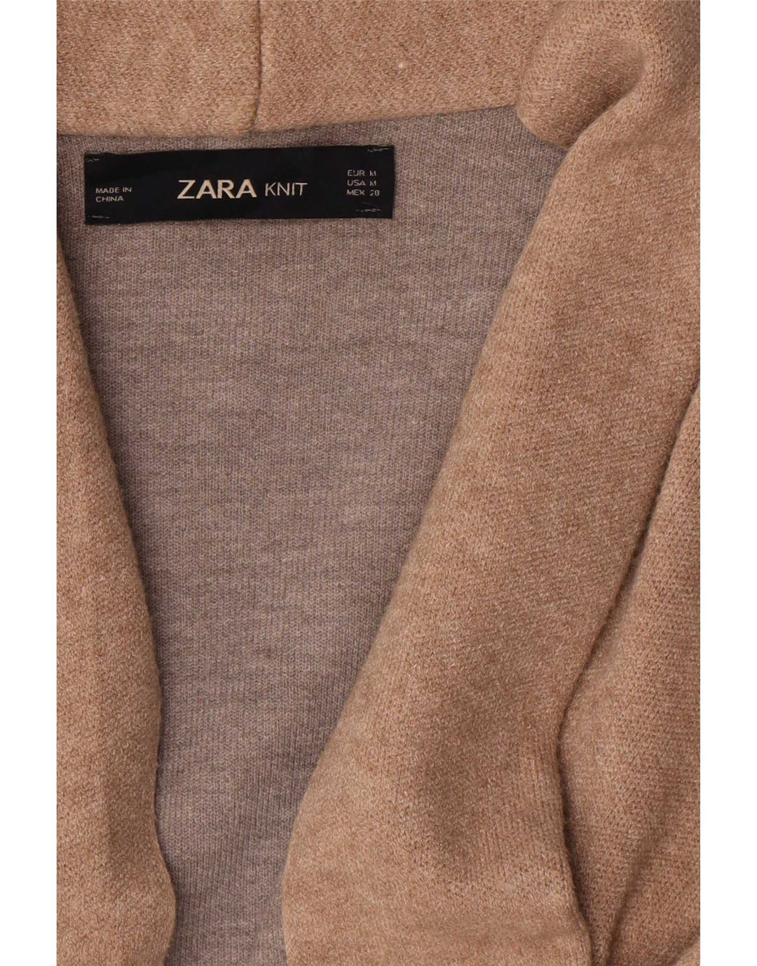 Zara Dame Asymmetrisk Longline Cardigan Sweater UK 14 Medium Beige