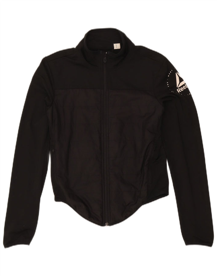 Reebok Grafisk træningsdragt topjakke til kvinder UK 8/10 Lille sort polyester