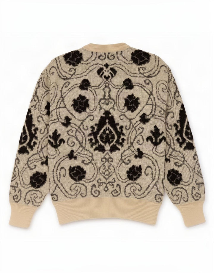Vintage herre rund hals sweater IT 52 Stor grå Paisley uld