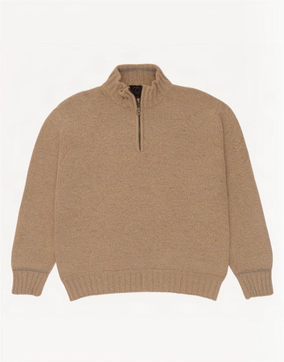Murphy & Nye Herre Zip Neck Jumper Sweater XL Beige Flecked Wool