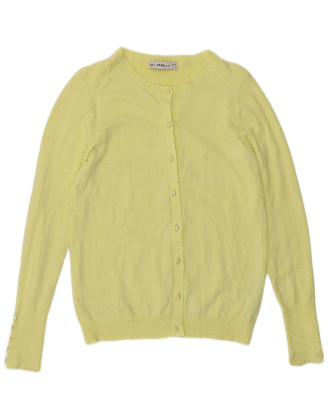 Zara Dame Cardigan Sweater UK 10 Small Yellow Viscose
